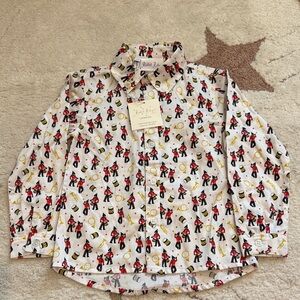 Rachel Riley White Button-Down Shirt with Red & Yellow Drummer Print